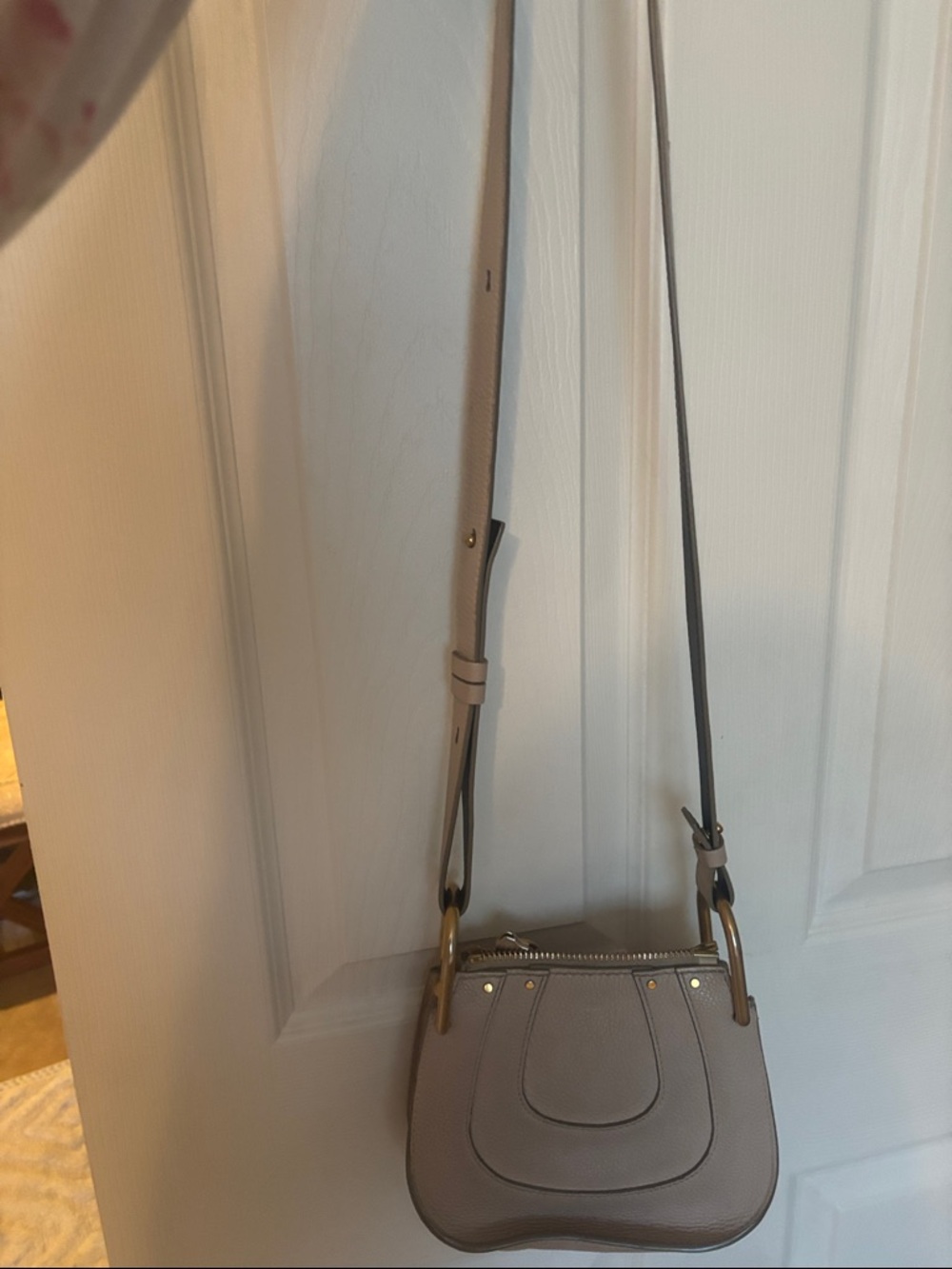 Chloe Taupe Leather Crossbody Bag with Gold Hardware